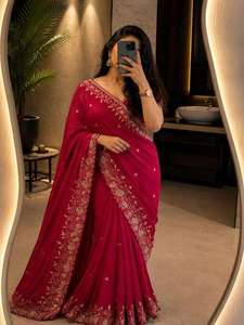 Sari en soie brodé moderne avec chemisier, tenue de mariage indienne traditionnelle pour femmes, robe ethnique longue jusqu'au sol - Product Image 2
