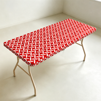Nappe jetable en PEVA à motif diamant rouge et blanc, bord élastique, rectangulaire, imperméable, pour événements de mariage