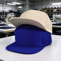 Casquette à 7 panneaux découpée au laser avec logo personnalisé, perforée, imperméable, séchage rapide, visière plate avec cordon frontal, OEM