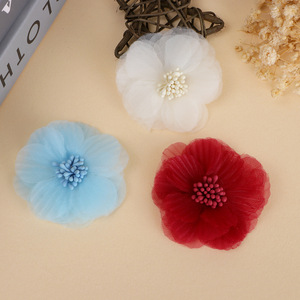 Accessoires pour cheveux en organza, fleurs en tissu faites à la main de 6 cm pour mariage, pinces à cheveux DIY, couronnes, guirlandes, diadèmes - Product Image 2