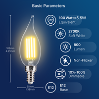 Ampoule de bougie à filament LED 5.5W 2700K 800LM bon marché en gros avec certificat FCC UL