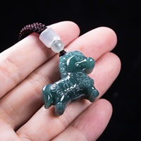 Pendentif Poney en Jadeite Naturelle Véritable Grade A, Style Dessin Animé 3D Mignon, Unisexe, en Tungstène, Évaluation Domestique Parfaite
