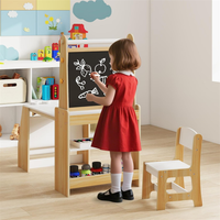 Table et chaise d'activités en bois pour enfants avec rouleau de papier – Chevalet d'art en bois pour enfants