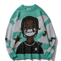 OEM à manches longues Anime rappeur pull en tricot Harajuku Hip Hop Vintage Streetwear Mohair motif imprimé hiver col rond Vintage