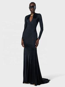 OUDINA Abito da Sera Lungo con Maniche Lunghe, Stile Sexy da Socialite, Schiena Scoperta con Nastro Fluido, per Natale e <span class=keywords><strong>Capodanno</strong></span> - Product Image 2