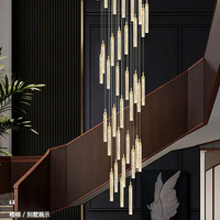 Lustre de salon duplex, lustre long pour escalier, lampe en cristal créative, lustre d'angle pour escalier