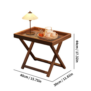 Foldable Wood Side <b>Table</b> Brown <b>Bamboo</b> Base Nightstand Living Room Bedroom Balcony Use - Product Image 3