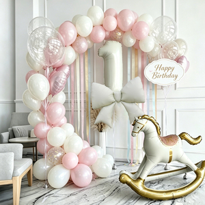 Bouquet di Palloncini <span class=keywords><strong>a</strong></span> Forma di <span class=keywords><strong>Cavallo</strong></span> <span class=keywords><strong>a</strong></span> <span class=keywords><strong>Dondolo</strong></span>, Numero e Fiocco, Palloncini <span class=keywords><strong>a</strong></span> Cuore Rosa e Bianchi per Decorazioni Festa Primo Compleanno Bambina - Product Image 6