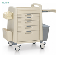 Chariot médical hospitalier YOUNGTH, chariot à médicaments en ABS pour clinique, 5 tiroirs, serrure à code, panier en fil métallique