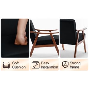 Sillón de Estilo Moderno de Mediados de Siglo, Diseño de Respaldo Alto, Tapicería Negra, Muebles para Sala de Estar - Product Image 5