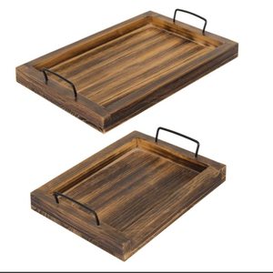 Plateau de service en <span class=keywords><strong>bois</strong></span> de pin massif avec poignées en <span class=keywords><strong>métal</strong></span> Assiettes rectangulaires finies brûlées Vaisselle - Product Image 3