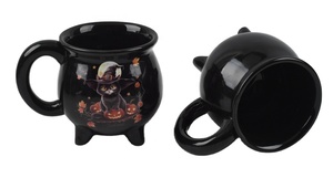 Mug en céramique personnalisé pour Halloween, motif sorcière, chat et citrouille, noir brillant, sans BPA, compatible lave-vaisselle et micro-ondes, pour café - Product Image 4