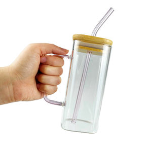 1419 13.5 औंस पानी कप बांस साफ माजर जार 16 औंस हैंडल ढक्कन से उच्च बोरोसिलिकेट ग्लास वर्ग ग्लास मग - Product Image 6