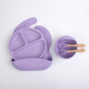 Baby Feeding Weaning Supplies Toddler Bib Cup <b>Divided</b> Plate Bowl Spoons Anti Slip Suction Cup Design Food Feeding Set - Product Image 1