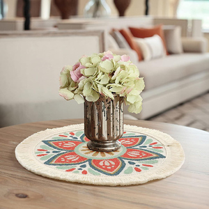 Napperon rond marron en tissu de dentelle de coton fait à la main décor de Table de Style coréen neutre imperméable à l'eau réutilisable utilisation de mariage - Product Image 4