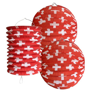 Lanternes en papier accordéon rondes EASTTERN de couleur rouge avec petite croix blanche, lanterne suisse pour décorations de festivals et de fêtes - Product Image 2