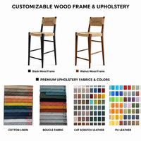 Tabourets de bar vintage en bois massif et rotin, design rétro, avec dossier, assise en cannage, repose-pieds, sans accoudoirs, pour îlot de cuisine, comptoir, bar, café, pub