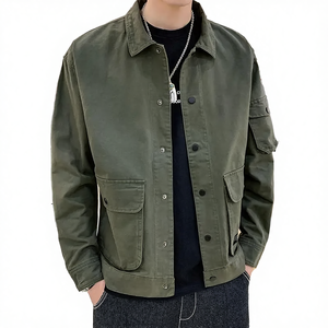 Chaqueta Bomber de Primavera para Hombre, Color Sólido, Cierre de Botón, Estilo Casual, Ecológica, Estilo Harajuku, Cuello Camisero - Product Image 4