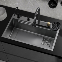 Offre Spéciale grande capacité multifonction cascade robinet navire couleur noire en acier inoxydable lavabo lavabo évier de cuisine