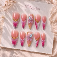 Marque exclusive ODM French 3.0 Long Pointy Stiletto Curve Faux ongles faits main en PMMA à presser, couvrance totale, texture 3D, 10 pièces