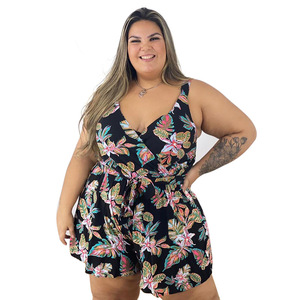 N7186 Combinaison courte décontractée imprimée pour femmes grandes tailles européennes et américaines - Product Image 5