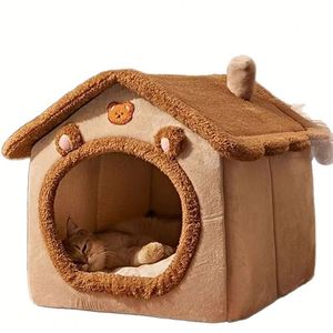 Cama para Gatos en Forma de Casa de Osos, Cueva Cálida de Felpa, Refugio Interior Suave para Dormir - Product Image 5