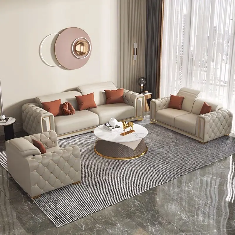 Sıcak satış İtalya marka lüks tasarım oturma odası deri kanepe seti mobilya, high end İtalyan modern tasarım villa