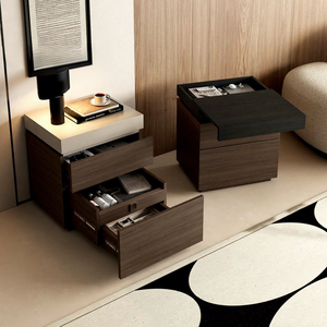 Comodino Rustico Minimalista Italiano Multifunzionale con 4 Cassetti Nascosti in Legno - Product Image 1