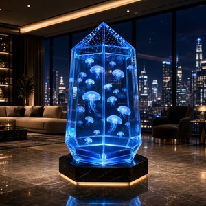 Modern Crystal Hexagonal Jellyfish Aquarium Tank High Transparency Acrylic Fish Tank With Led Lighting System