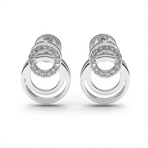 Double <b>Circle</b> Round Diamond Earrings Interlocking Hoop Halo Studs Geometric Open <b>Ring</b> Earring 18K 14K Gold Plated Fine Jewelry - Product Image 1