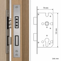 Serrure tubulaire magnétique silencieuse moderne en acier inoxydable, corps de 58x50mm, vis en alliage de zinc pour porte d'appartement ou de villa
