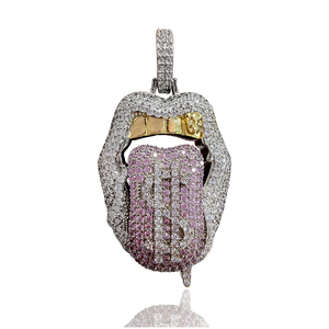 Boca y lengua signo de dólar colgante hip hop de diente de oro, collar de calavera - Product Image 1