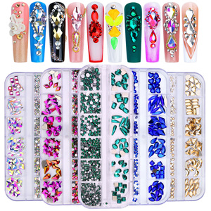 Accesorios de Uñas de Lujo al por Mayor, 12 Compartimentos, Cristales Planos, Diamantes de Imitación 3D, Plateados, Aurora, Coloridos, para Decoración de Uñas - Product Image 1