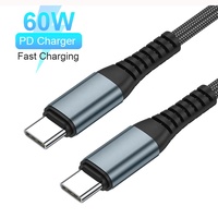 60W 3A Tressé USB C vers USBC Câble de Charge Haute Vitesse Type C Cordon de Charge Rapide PD pour Téléphones Mobiles Imprimantes Ordinateurs Câbles