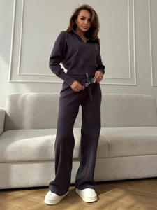Ensemble Pull Tricoté <span class=keywords><strong>Gris</strong></span> Couleur Unie Deux Pièces Coupe Ajusté<span class=keywords><strong>e</strong></span> avec Deux Fermetures Éclair pour Femme – Collection Automne Hiver - Product Image 6