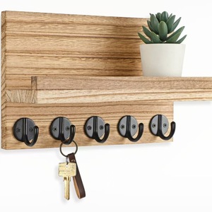 Wooden Key Holder Wall Mounted With <b>Shelf</b> Entryway Organizer Iron <b>Hooks</b> Storage Rack For Keys And Mail - Product Image 1