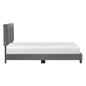 DB 1pc Dark Gray Velvet Upholstered Twin Platform <b>Bed</b> Adjustable Height <b>Headboard</b> Button Tufted Solid <b>Wood</b> Bedroom Furniture - Product Image 6