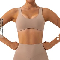 Soutien-gorge de sport moulant en Spandex/Nylon brossé double face, sensation ultra-légère, maintien élevé, motif uni, bretelles non ajustables, pour le yoga