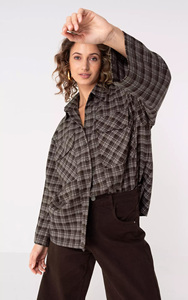 Camicia da <span class=keywords><strong>Donna</strong></span> Personalizzata OEM a Quadri <span class=keywords><strong>Marrone</strong></span> Scuro, Ampia, Maniche Lunghe, con Bottoni e Tasche sul Petto per un Look Streetwear Senza Sforzo - Product Image 6