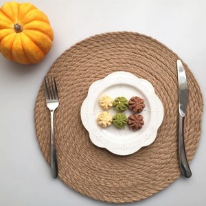 Ensemble de napperon rond avec des franges extra larges, tissu épais, imperméable, en <span class=keywords><strong>lin</strong></span> écologique naturel, <span class=keywords><strong>set</strong></span> de <span class=keywords><strong>table</strong></span> en poly - Product Image 1