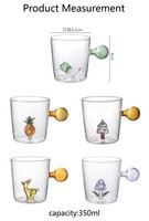 Taza de Vidrio de Borosilicato de 350 ml con Base de Figura 3D y Asa de Bola de Colores para Café, Té, Regalos y Colecciones