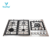 Cuisinière à gaz professionnelle à 5 brûleurs, construction en acier inoxydable, grande capacité de cuisson, idéale pour les restaurants et les cafés