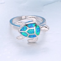 Personnalisé 925 Sterling Silver Opale Tortue Shell Anneau Classique Bleu et Rose Tortue de Mer Bijoux pour les Fêtes En Gros