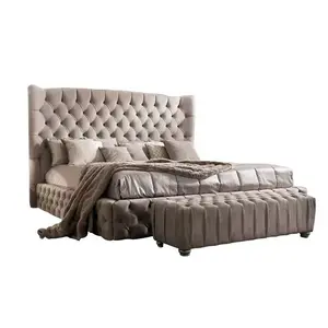 Đồ Nội Thất Phòng Ngủ Chất Lượng Cao Nút Tufted Khung Giường Bọc Với Vải Giường Cỡ King