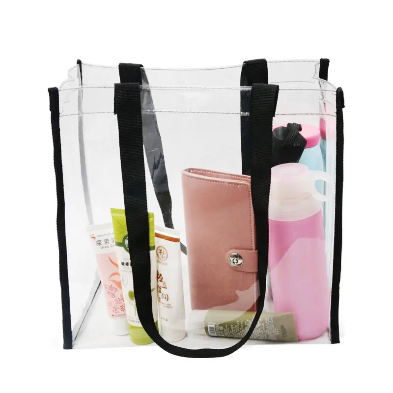 custom made beauty clear plastic tote bag women transparent pvc beach bag ladies handbags