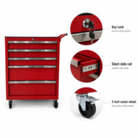 Boîte à outils roulante robuste à 5 tiroirs, armoire à outils en acier avec serrure à clé et roulettes pour atelier de mécanique, garage