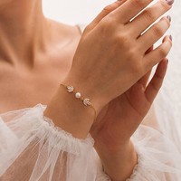 Bracelet manchette en laiton plaqué or 14 carats avec zircon et perle, style européen-américain chic et décontracté, cadeau tendance pour femme, accessoire de plage