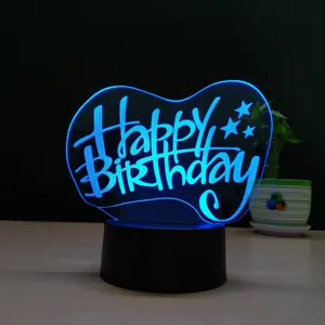 Gelukkige Verjaardag Nieuwigheid 3D Nachtlampje Met Afstandsbediening 16 Kleuren Veranderen Led Bedside Desk Tafellamp Voor Party Halloween Decoratie