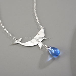 Loto divertente 925 in <span class=keywords><strong>argento</strong></span> Sterling placcato oro 18k cristallo naturale blu <span class=keywords><strong>lacrime</strong></span> di balene ciondolo collana gioielli di lusso per le donne - Product Image 5