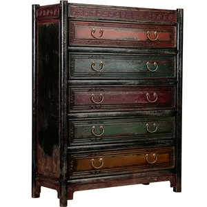 Chinese lacquered furniture distressed vintage finish cabinet wood chest of drawers customized color decoration storage cabinet